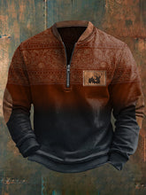 Herren Retro Western Geweih Print Casual Sweatshirt mit Reiß verschluss